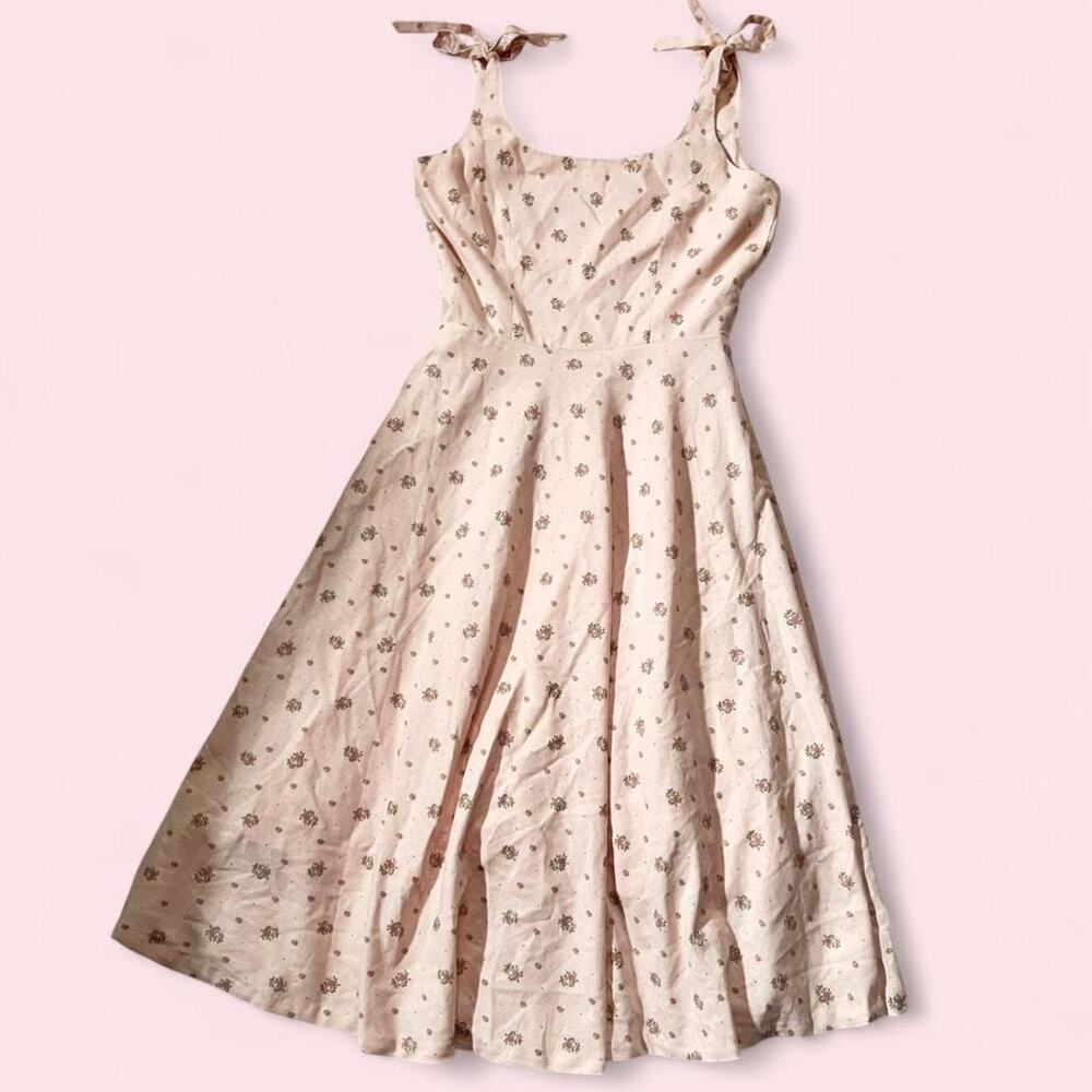 Sleeveless Midi Tie-Strap Dress in Blush Floral